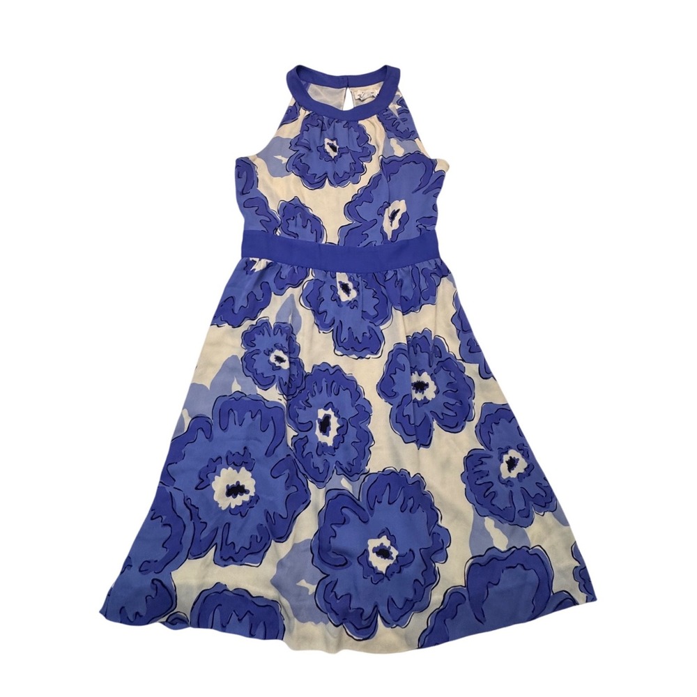 Vineyard Vines Dress Blue White Floral Poppy Halter Dress 8 Resortwear Vacation